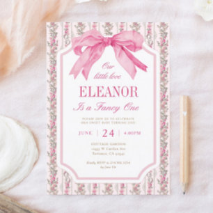 Pink Bow Fancy ONE Girl 1st Birthday  Invitation