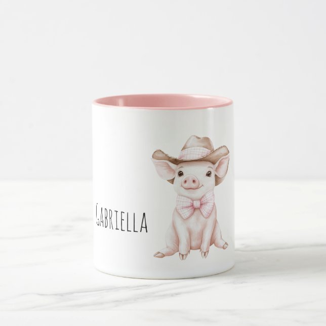 Pink Bow Farm Pig Mug (Center)