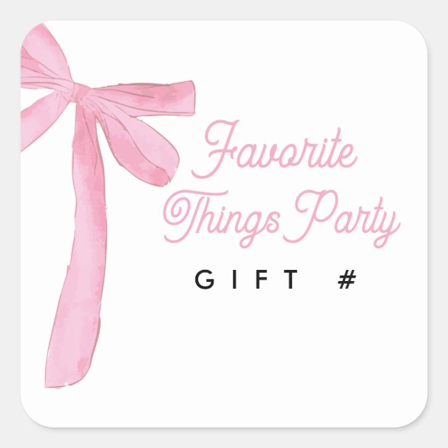 Pink Bow Favorite Things Party Gift Number Square Sticker (Front)