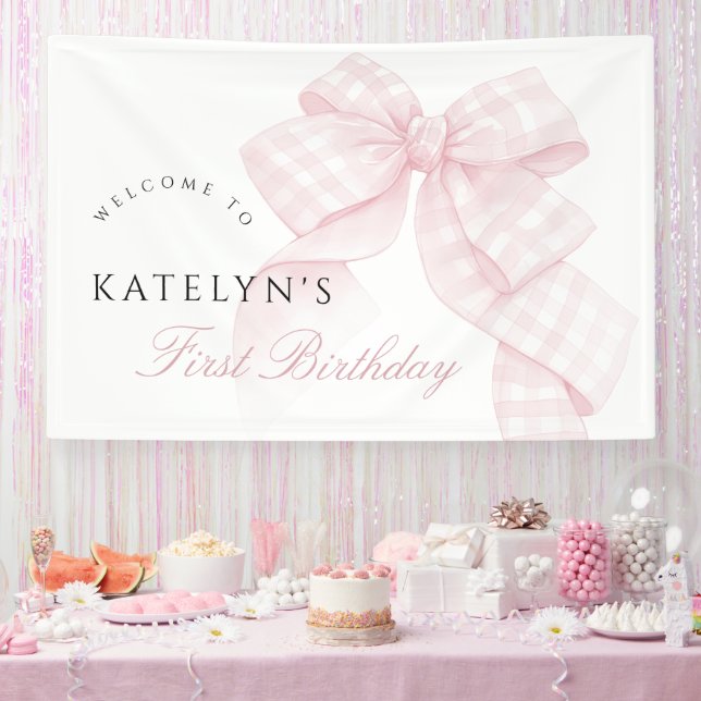 Pink Bow First Birthday Banner (Party)
