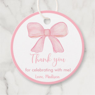 Pink Bow First Birthday Favour Tags