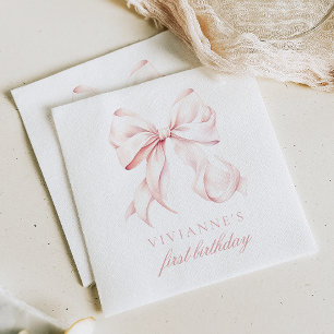 Pink Bow First Birthday Girl Napkin