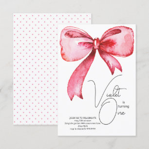 Pink Bow First Birthday Invitation
