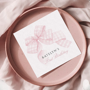 Pink Bow First Birthday Napkin