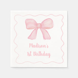 Pink Bow First Birthday Napkin