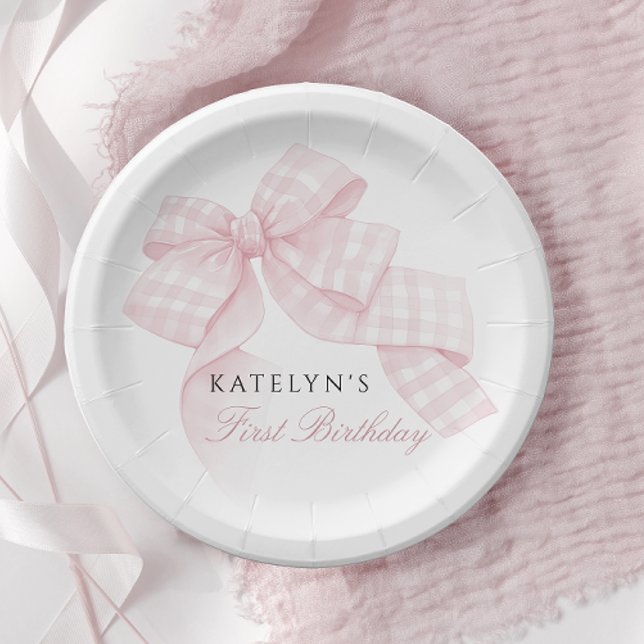 Pink Bow First Birthday Paper Plate (Creator Uploaded)