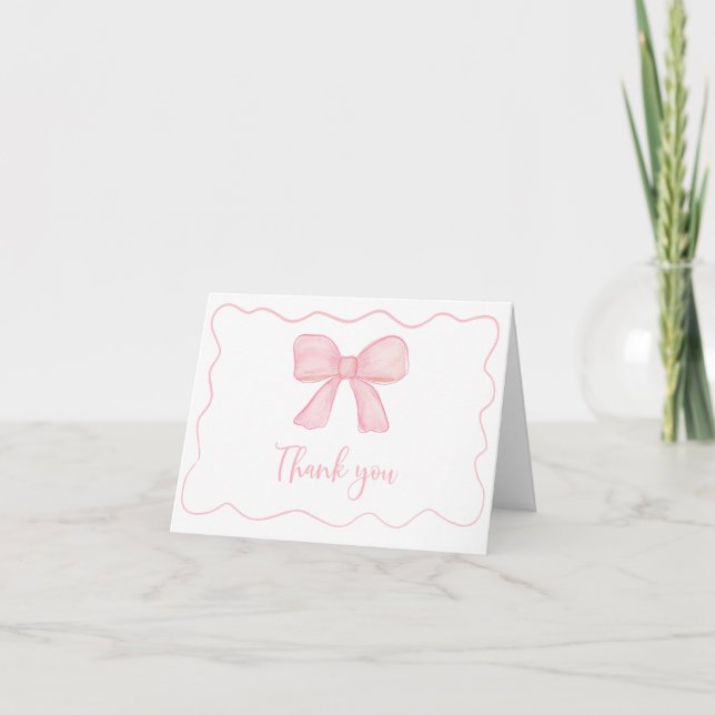 Pink Bow First Birthday Thank You Card (Front)