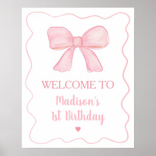 Pink Bow First Birthday Welcome Poster