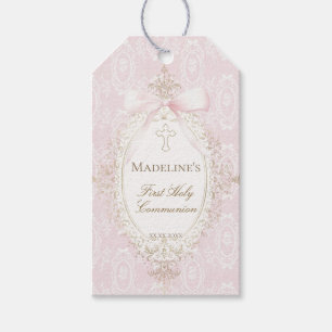 pink bow First Holy Communion girl Gift Tags