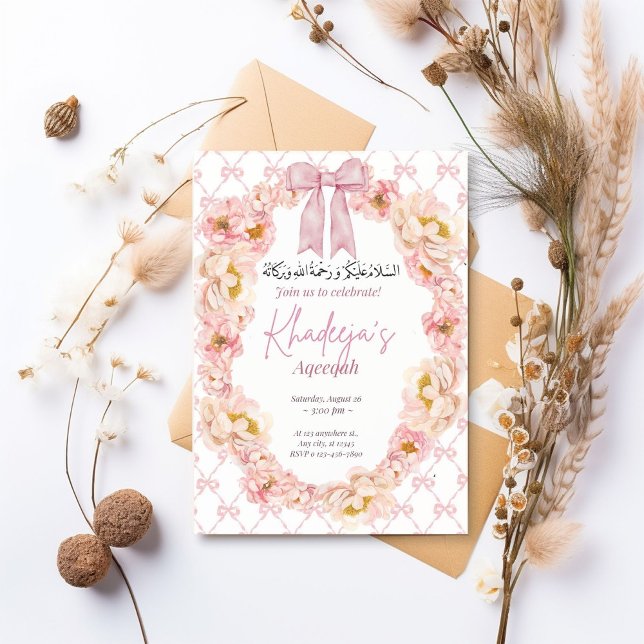 Pink Bow Floral Aqeeqah Invite (Creator Uploaded)