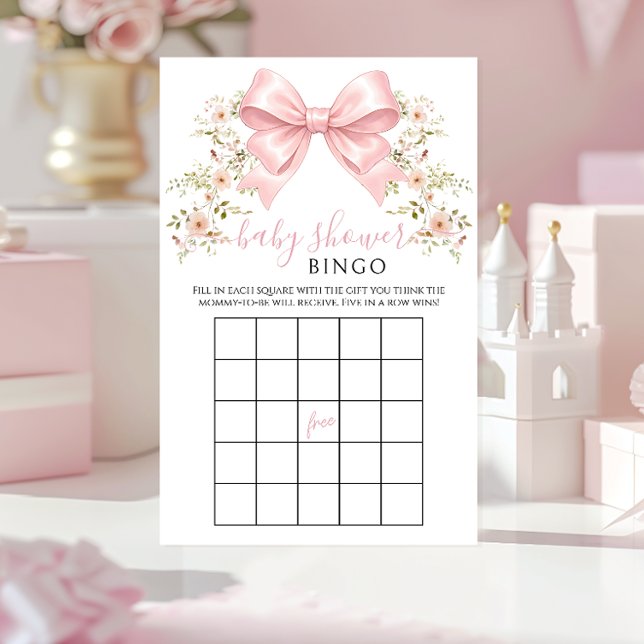 Pink Bow Floral Baby in Bloom Shower Game Bingo (Creator Uploaded)