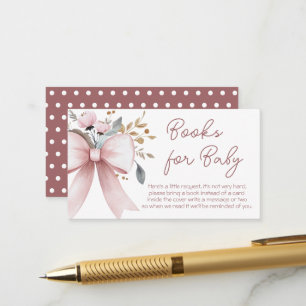 Pink Bow Floral Baby Shower Books For Baby Enclosure Card