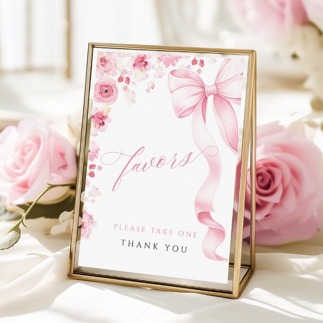 Pink Bow Floral Baby Shower Favors Table Sign (Creator Uploaded)