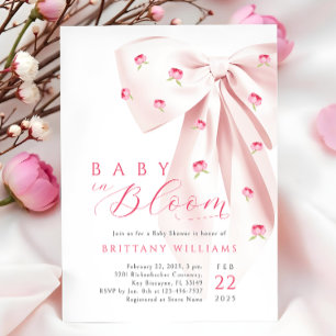 Pink Bow Floral Baby Shower Invitation
