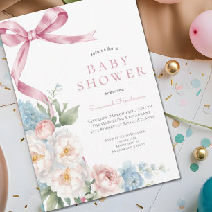 Pink Bow Floral Baby Shower Invitation