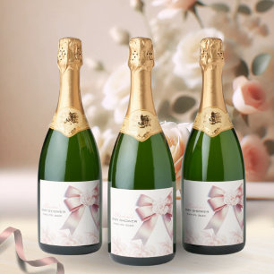 Pink Bow floral Baby Shower  Sparkling Wine Label
