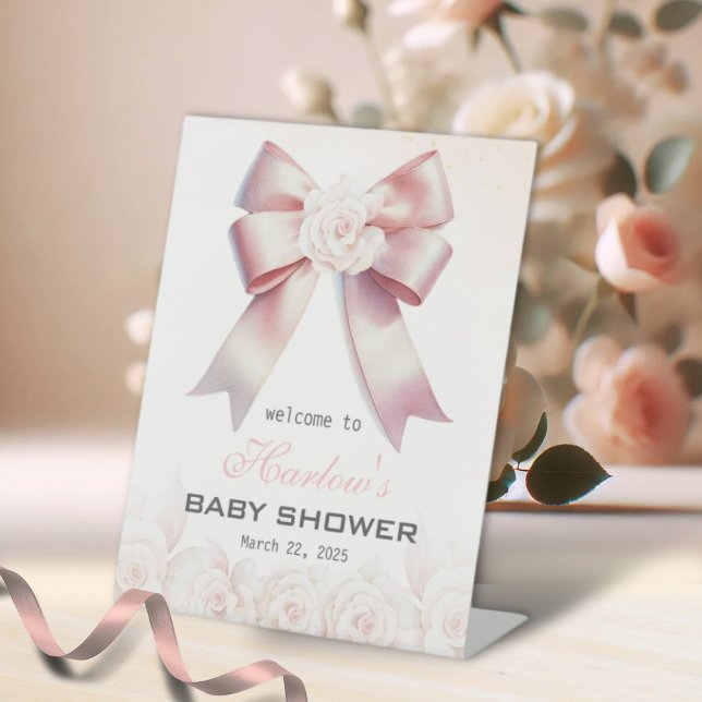 Pink Bow Floral Baby Shower Welcome Sign (Creator Uploaded)