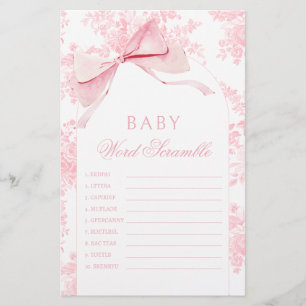 Pink Bow Floral Boho Baby Shower Scramble Game