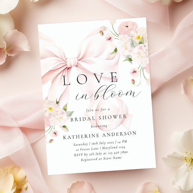 Pink Bow Floral Bridal Shower Invitation (Creator Uploaded)