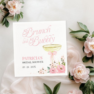 Pink Bow Floral Brunch And Bubbly Bridal Shower Napkin