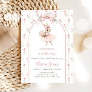 Pink Bow & Floral Bunny Baby Shower  Invitation