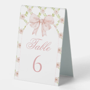 Pink Bow Floral Chic Baby Girl Shower Table Number