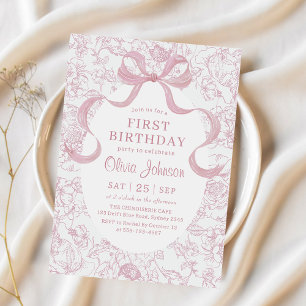 Pink Bow Floral Chinoiserie Bridal Shower Invitation