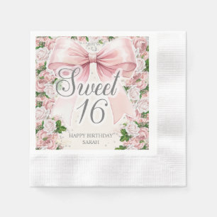 Pink Bow Floral Coquette Vintage Sweet 16 Napkin