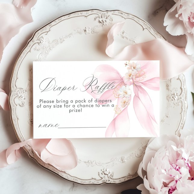 Pink Bow Floral Diaper raffle ticket Enclosure Card (Creator Uploaded)