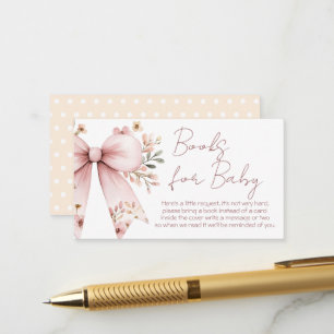 Pink Bow Floral Girl Baby Shower Books For Baby Enclosure Card