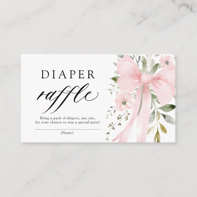 Pink Bow Floral Girl Baby Shower Diaper Raffle Enclosure Card (Front)