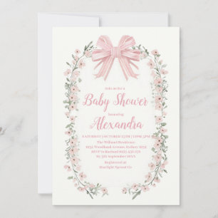Pink Bow Floral Girl Baby Shower Invitation