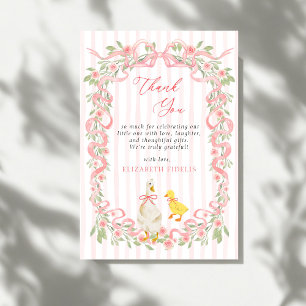 Pink Bow Floral Goose Baby Shower  Thank You Card