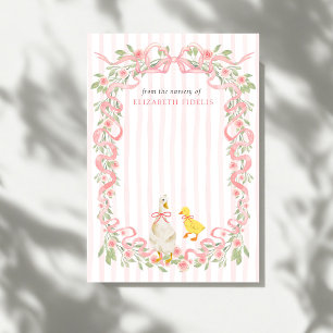 Pink Bow Floral Goose Baby Shower  Thank You Card