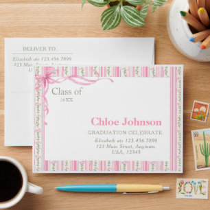 Pink Bow Floral Graduation Envelope
