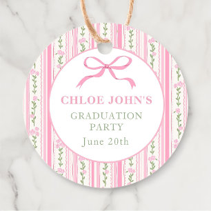 Pink Bow Floral Graduation Favour Tags