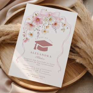 Pink Bow Floral Graduation Invitation