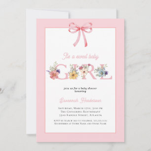 Pink Bow Floral It's a Girl Baby Shower Invitation