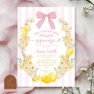 Pink Bow Floral Lemon Bridal Shower Invitation