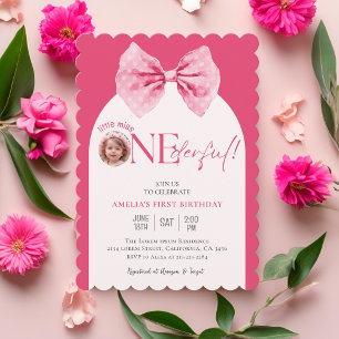 Pink Bow floral little miss Onederful 1st birthday Invitation