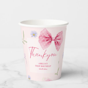 Pink Bow floral little miss Onederful birthday Paper Cups