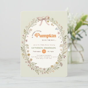 Pink Bow Floral Little Pumpkin Baby Shower Invitation