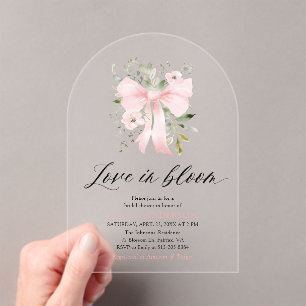 Pink Bow Floral Love in Bloom Arch Bridal Shower Acrylic Invitations