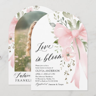 Pink Bow Floral Love in Bloom Arch Bridal Shower Invitation