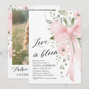 Pink Bow Floral Love in Bloom Bridal Shower Invitation