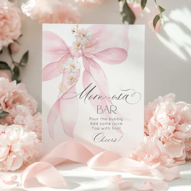 Pink Bow floral Momosa bar watercolor Poster (Creator Uploaded)