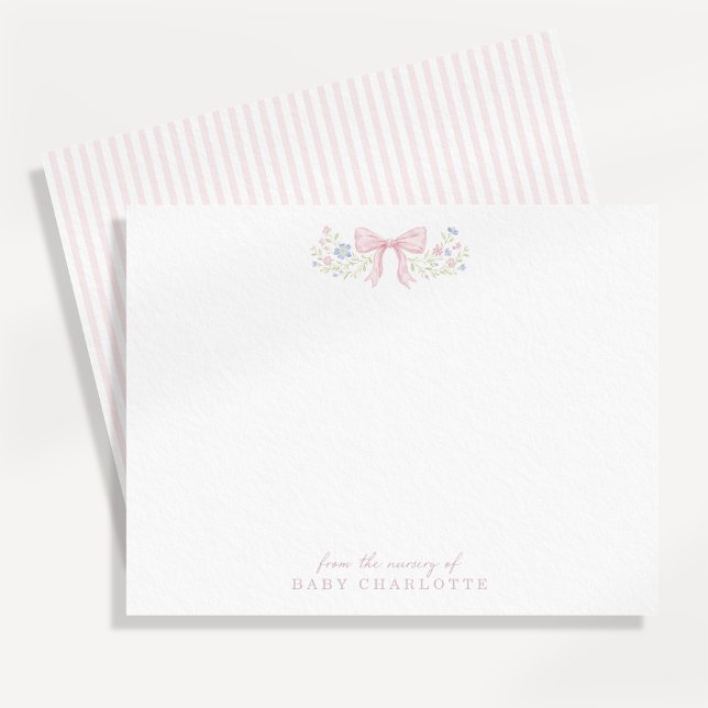 Pink Bow Floral Nursery Note Card (Creator Uploaded)