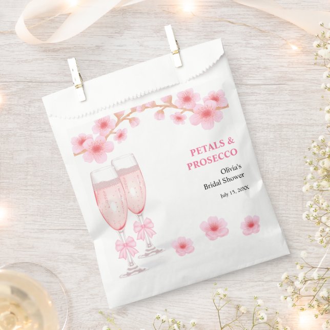 Pink Bow Floral Petals and Prosecco Bridal Shower  Favour Bag (Clipped)