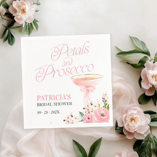 Pink Bow Floral Petals And Prosecco Bridal Shower Napkin