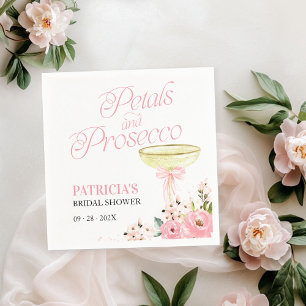 Pink Bow Floral Petals And Prosecco Bridal Shower Napkin